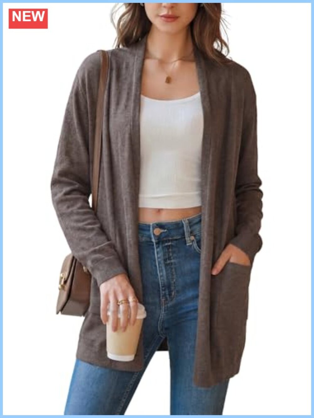 Wool Blend Open Front Cardigan with Pockets Lightweight Business Casual